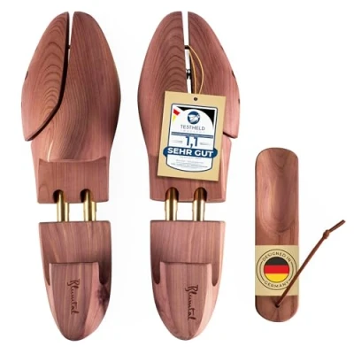 Abbildung von Blumtal TESTSIEGER Premium Schuhspanner Zedernholz Herren und Damen inkl. Schuhlöffel Schuhdehner ergonomisch Schuhweiter Shoe Stretcher pflegend geruchsbindend Größen 38 47