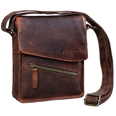 Abbildung von STILORD Umhängetasche aus Leder braun 8 Zoll Schultertasche Vintage Ledertasche für Männer Herren Messenger Bag &#039;Steve&#039;