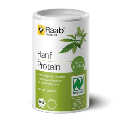 Abbildung von Raab Vitalfood Bio Hanf Protein 500 g, rein pflanzlich, Pulver mit 49 % Protein, Mehl, Eiweiß Shake, vegan, glutenfrei