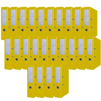 Abbildung von OFFICE PRODUCTS 24er Pack Ordner Gelb A4/75 mm/Papier Pappe/Kunststoffbezug PP Schlitzordner Büroordner Pappordner Aktenordner Metall Kantenschutz