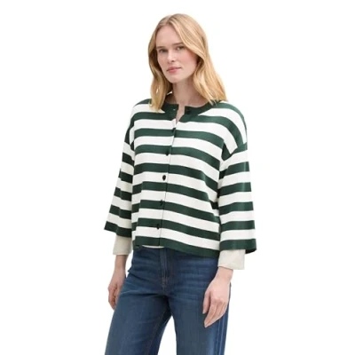 Abbildung von TOM Tailor Striped Strickjacke, Damen, Größe: Large, Green offwhite block stripe