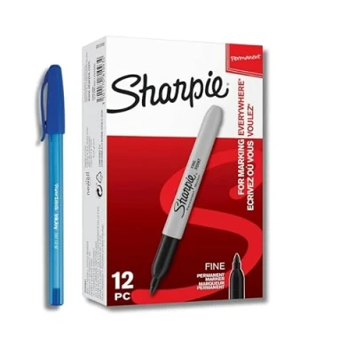 Abbildung von Sharpie Permanentmarker, feine Spitze für kräftige Details, schwarze Tinte, 12 Marker + PaperMate Stift