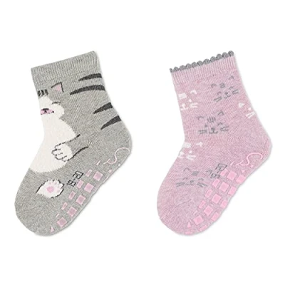 Abbildung von Sterntaler Baby Mädchen ABS Söckchen DP Katze Hausschuh Socken, Hellgrau Mel, 21/22 EU