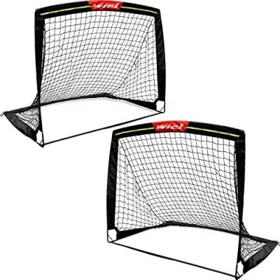 Abbildung von Wiel Fussballtor, 2er Set 120 x 90 90cm Leicht klappbar Fussballtore für Garten, Fußballnetz Trainingstore mit Reflexstreifen zum Spielen bei Einbruch der Dunkelheit Kindergartenspiele