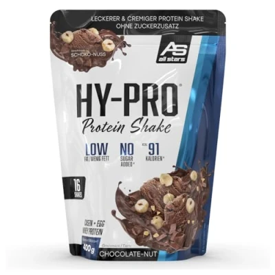 Abbildung von ALL STARS Hy Pro Proteinpulver Cremiger Protein Shake mit 4 hochwertigen Proteinkomponenten premium Pulver ca. 20 g Eiweiß/Portion 400g (Schoko Nuss)