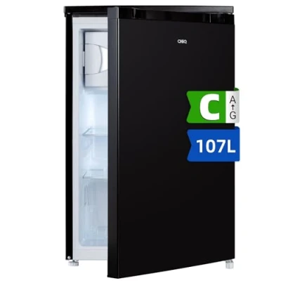 Abbildung von CHIQ CTT107BC Kühlschrank Klein 107 Liter, Höhe 84cm, Tiefe 55cm, Platzbedarf nur 0,3 ㎡, Mikro Gefrierfach, Vario Box, 7 Temperaturregelstufen, geräuscharm, 87 kWh/Jahr, Schwarz