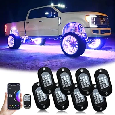 Abbildung von YiLaie Auto RGB LED Rock Licht Kit, Multicolor Hell Neon Light mit APP/RF Steuerung,DIY Musikmodus Wasserdichtes Under Glow Kits für Geländewagen SUV 8 Pods