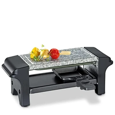 Abbildung von Küchenprofi Raclette TWIN, mit Steinplatte, für zwei Grillplatte aus Granit, Tischgrill 2 Personen, beschichtete Pfännchen, Mini Grill