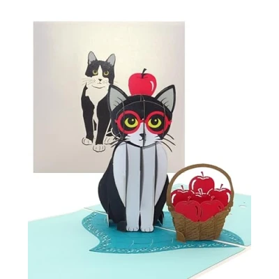 Abbildung von Pop Up Karte „Katze Tuxedo Cat“ lustige 3D Geburtstagskarte &amp; Einladungskarte mit Umschlag als Gutschein, Geschenkidee und Katzen Deko