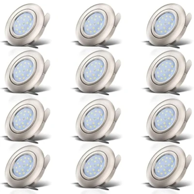 Abbildung von B.K.Licht 12er Set LED Einbaustrahler 230V schwenkbar, warmweiße Lichtfarbe, Lochmass 68mm, flach, Spot, Deckenspots, Spots, Einbauleuchten, Einbauspots LED, 82x30 mm, Matt Nickel