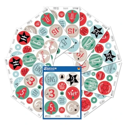 Abbildung von AVERY Zweckform Sticker Adventskalender Zahlen (Made in Germany, Aufkleber Weihnachten, selbstklebende Adventszahlen 1 24, DIY weihnachtskalender, Weihnachtsdeko, Tüten, Sternsticker, Geschenke) 51010