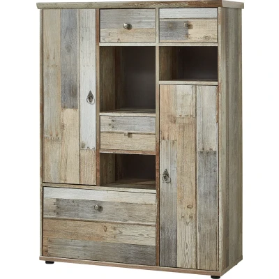 Abbildung von Stella Trading Bonanza Vintage Highboard in Driftwood Optik ausdrucksstarkes Retro mit viel Stauraum für Ihren Wohnbereich 99 x 133 39 cm (B/H/T)