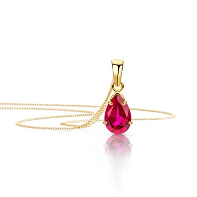 Abbildung von Orovi schmuck Damen Tropfen Kette Gold mit Ketttenanhänger Edelstein/Geburtsstein Rubin in Rot klassische Halskette aus Gelbgold 9 Karat / 375 Edelstein