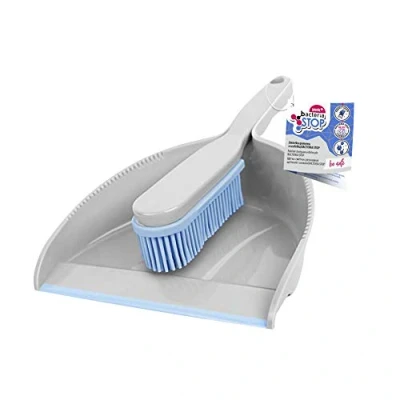 Abbildung von Handfeger und Schaufel für die Reinigung Gummiborsten Kehrschaufel Set Schmutz, Haare Staub Gummibesen Kehrset (30x20x6) von York, Grau Blau