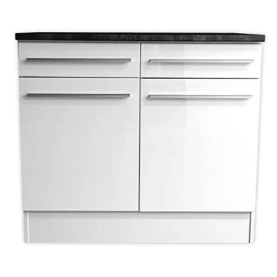Abbildung von JAZZ Moderner Unterschrank Küche 2 türig in Weiß, Steingrau Geräumiger Küchenschrank mit viel Stauraum 100 x 90 60 cm (B/H/T)