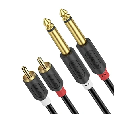 Abbildung von J&amp;D 2x 6,35 mm zu 2RCA Kabel, Gold Plated [AudioWave Serie] 2 x 6,35mm 1/4&#039;&#039; Männlich TS RCA PVC Überzug Stereo Audio Adapter Y Splitter Cinch Kabel 3 Feet