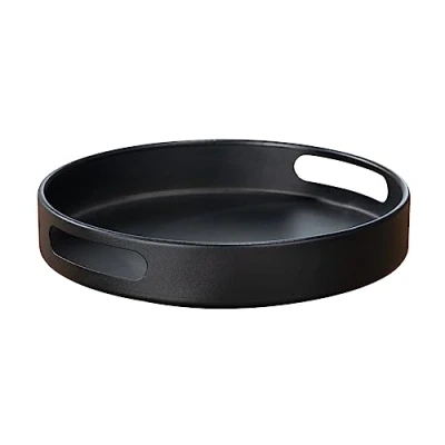 Abbildung von WENKO Drehbares Tablett Mod. Susie, 360 drehbar und umrandet, mit praktischen Haltegriffen zum sicheren Tragen, aus pulverbeschichtetem Metall (B/TxH): Ø 26 x 6 cm, Schwarz