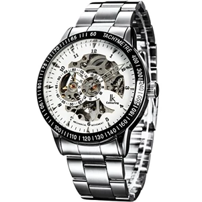 Abbildung von Alienwork IK Automatikuhr Armbanduhr Herren Damen Silber Edelstahl Metallarmband Weiss Skelett