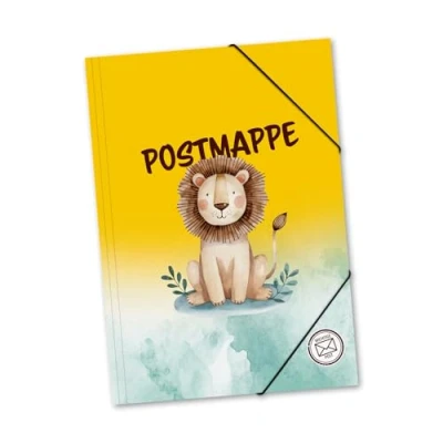 Abbildung von itenga Postmappe aus stabilem Kunststoff PP Gummizugmappe mit Motiv DIN A4 Gummizugverschluss Sammelmappe Eckspanner (Löwe)