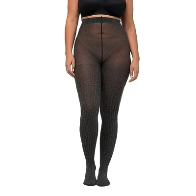 Abbildung von Ulla Popken Damen Strumpfhose, Hahnentritt Groß Übergröße, Schwarz, 54 56