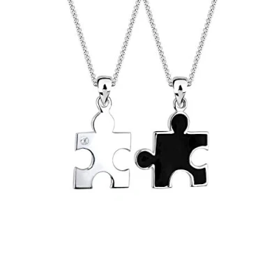 Abbildung von Elli Ketten Set »Halskette Partnerkette Puzzlestück Zirkonia Weiß Schwarz 925 Sterling Silber«