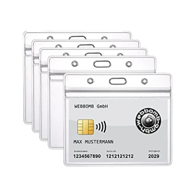 Abbildung von 5x Ausweishülle ZIP Kartenhalter flexibel &amp; wasserdicht 0,80mm stark horizontal für 1 2 Ausweise Karten Schutzhülle ID Namensschilder und transparent