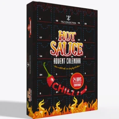 Abbildung von Hot Sauce Adventskalender 2024 24 Tage, Chili Adventskalender, für Männer, Schokoladenfreier Frauen, Chilli Challenge (Schwarz)