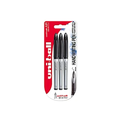 Abbildung von uni ball 153544038 UB 188 L Air Kugelschreiber, Super Tinte, fälschungssicher, Füllfederspitze, 3 Stück schwarz