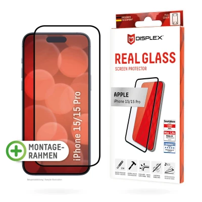 Abbildung von Apple iPhone 15 Panzerglas Displex Real Glass FC Bildschirmschutzfolie Full Cover für das / Pro