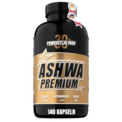Abbildung von Powerstar ASHWA PREMIUM Ashwagandha Kapseln 140 Stk. Vegan Anti Stress Formula mit Zink, Magnesium &amp; Vitamin B6 Deutsche Herstellung Withanolidgehalt doppelt so hoch wie bei KSM 66®