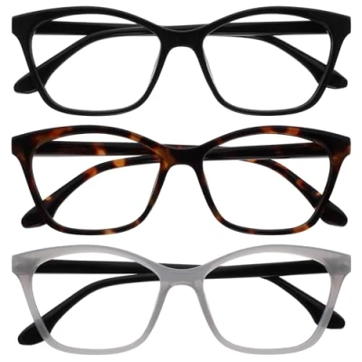 Abbildung von OPULIZE KAT Lesebrille 3er Pack Cat Eye Katzenaugen Fassung Schwarz, Braun, Grau Herren &amp; Damen Federscharniere RRR59 127 +1.00