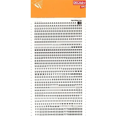 Abbildung von APLI SDD209F Buchstaben und Zahlen übertragbar, schwarz. Super 3 mm Schwarz