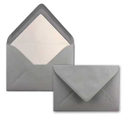 Abbildung von 25 Briefumschläge Graphit Grau DIN C6 gefüttert mit weißem Seidenpapier 90 g/m² 11,4 x 16,2 cm Nassklebung NEUSER PAPIER