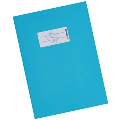 Abbildung von HERMA 19764 Heftumschlag A5 Karton Hellblau, Hefthülle mit Beschriftungsfeld aus stabilem &amp; extra starkem Papier, Heftschoner für Schulhefte, farbig