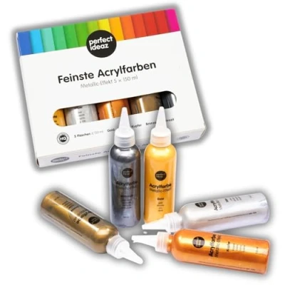 Abbildung von perfect ideaz 5 x 150 ml Acrylfarbe Metallic, Farben, hochdeckend, auf Wasserbasis