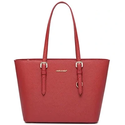 Abbildung von David Jones Damen Shopper Handtasche Frau Henkeltasche Mittlere Große Tote PU Leder Tasche Schultertasche Büro Schule Einkauf Shopping Bag Aktentasche Arbeitstasche Elegant Alltags Rot