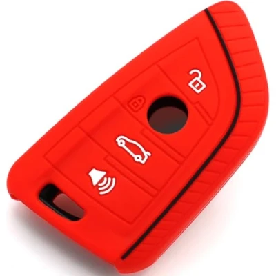 Abbildung von Schlüssel Hülle BE für 4 Tasten Auto Silikon Cover von Finest Folia (.Schwarz Rot)