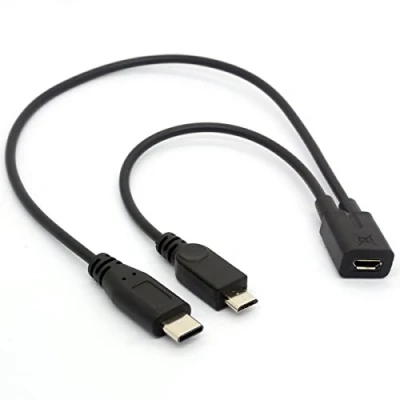Abbildung von OpenII Micro USB Splitter Adapter, Buchse auf USBC Stecker + Typ C Stecker, Ladekabel Verlängerung
