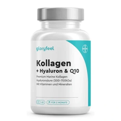 Abbildung von Kollagen + Coenzym Q10 Hyaluronsäure Premium: Marine Collagen Mit Zink, Magnesium, Vitamin B12, D3, A &amp; C 60 Kapseln Laborgeprüft, hochdosiert ohne Zusätze in Deutschland hergestellt