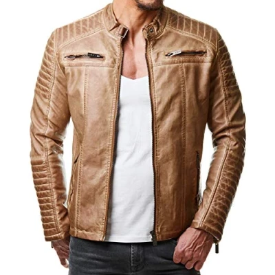 Abbildung von Redbridge Herren Jacke Übergangsjacke Biker Kunstleder Echtleder Baumwolle mit gesteppten Bereichen (XXL, Camel Kunstleder)
