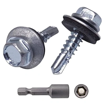 Abbildung von Marcopol Selbstschneidende Schrauben aus verzinktem Stahl, DIN 7504 K, 4,8 x 20 mm, mit EPDM Unterlegscheiben, Sechskant Unterlegscheibenkopf, Blechschraube, Packung 80 Stück
