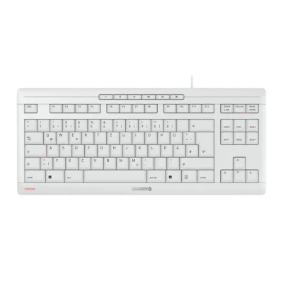 Abbildung von CHERRY STREAM KEYBOARD TKL, Kabelgebundene Tastatur ohne Nummernblock, Deutsches Layout (QWERTZ), Leiser Tastenanschlag, Einzigartiges Tippgefühl, Weiß Grau