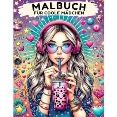Abbildung von Malbuch Coole Mädchen Geschenk ab 12 Jahren: Beschäftigungsbuch mit 50 Motiven (Portraits, Pferde, Muster, Tiere) für und Teenager Malen