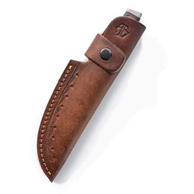Abbildung von Hochwertige Leder Messerscheide für die Jagd, Freizeit &amp; Küche Messertache Gürtel extra Dickes und Sicherung Messertasche John (Braun)