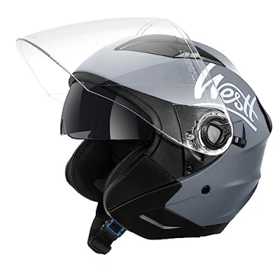 Abbildung von Westt Jethelm mit Visier und Sonnenblende Motorradhelm Herren Damen Rollerhelm Mopedhelm Mofa Chopper Helm Motorrad Halbhelm Open Face Pilotenhelm ECE DOT Zertifiziert
