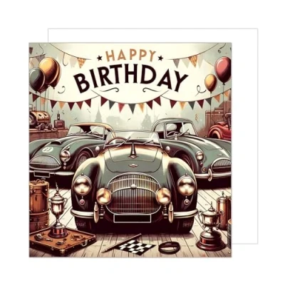 Abbildung von Edition Seidel Premium quadratische Geburtstagskarte mit Umschlag. Glückwunschkarte Happy Birthday Billet Karte für Mann Vater Sohn Opa Freund Auto Oldtimer (GQ272 SW024)