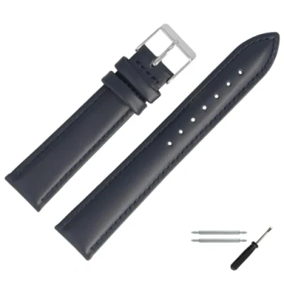 Abbildung von MARBURGER Uhrenarmband 18mm Leder Blau Silber Glatt Mit Naht Montage Set 2761851000120