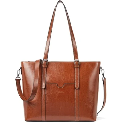 Abbildung von BOSTANTEN Damen Ledertaschen Shopper Schultertasche, Frauen Designer Handtasche 14 15.6 Zoll Laptoptasche Tote Bag Braun