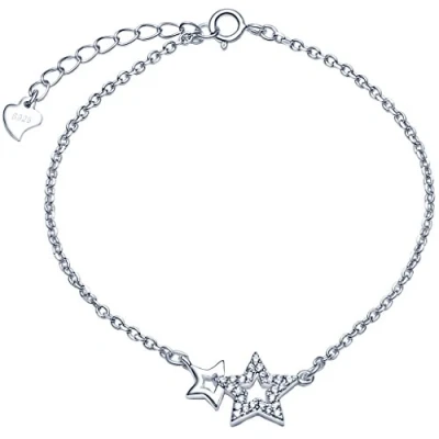Abbildung von Unendlich U Fashion Doppel Sterne Damen Armband 925 Sterling Silber Zirkonia Armkette Verstellbar Charm Armkettchen Armreif,