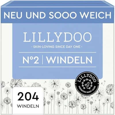 Abbildung von LILLYDOO hautfreundliche Baby Windeln Größe 2 (4 8 kg),Monatsbox (204 Stück), Sicherer Auslaufschutz, Weich, Parfümfrei, Ohne Lotionen &amp; Farbstoffe für empfindliche Haut, Dermatologisch getestet